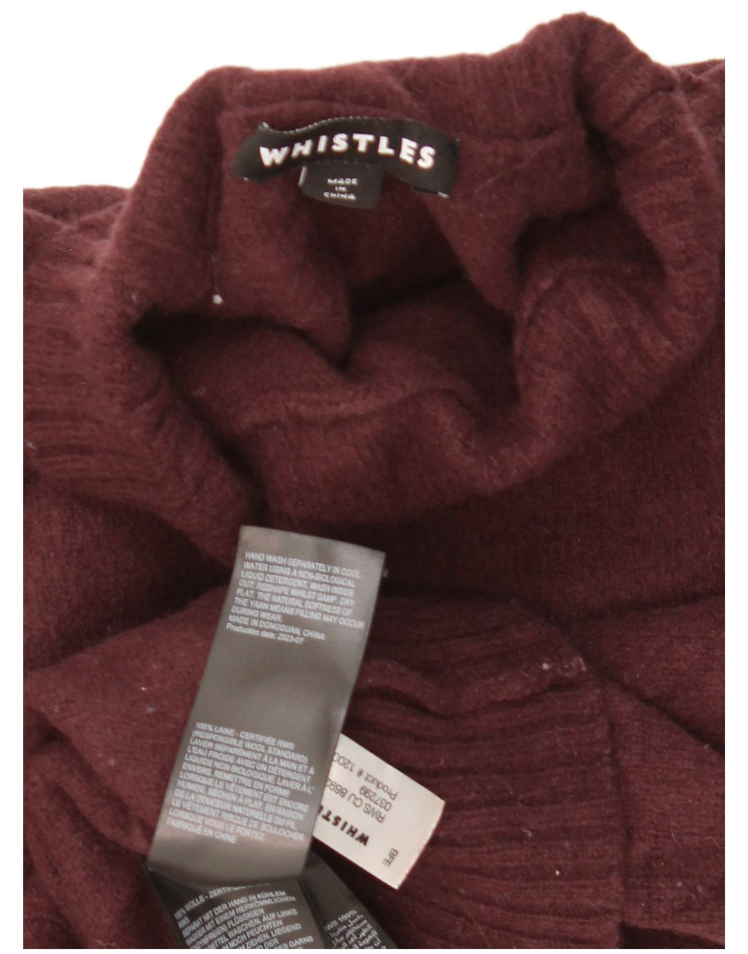 Whistles Womens Crop Turtle Neck Jumper Sweater UK 14 Medium Maroon Wool