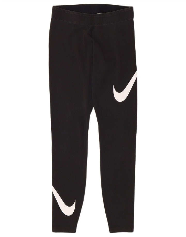 NIKE Womens Graphic Leggings UK 8 Small  Black Cotton