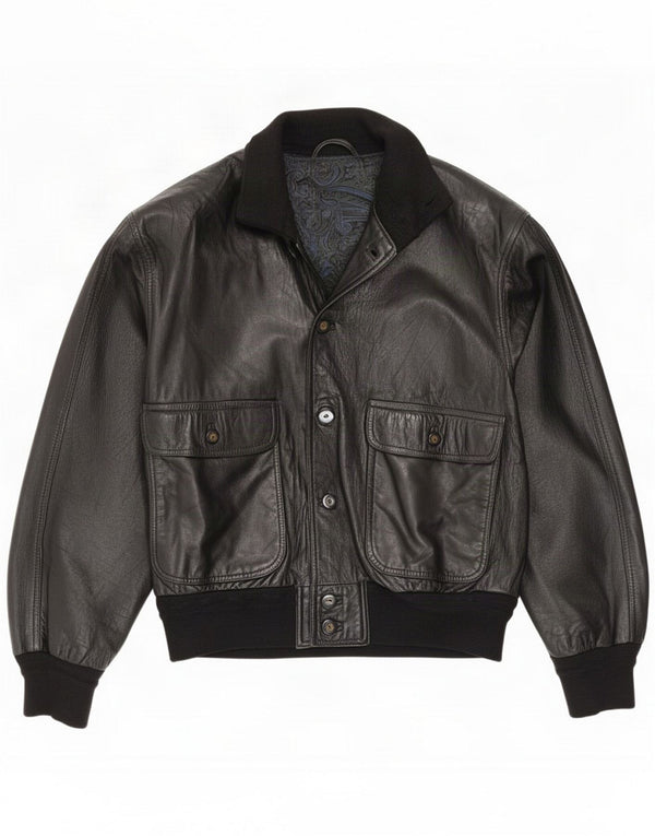 Vintage Mens Leather Jacket IT 48 Medium Black