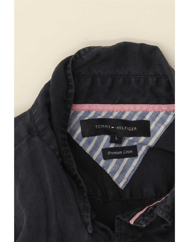 Tommy Hilfiger Mens Short Sleeve Shirt Large Navy Blue Linen