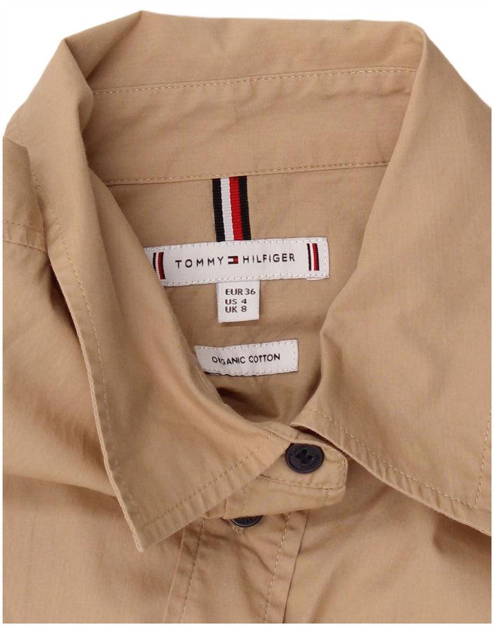 TOMMY HILFIGER Womens Shirt UK 8 Small Beige Cotton