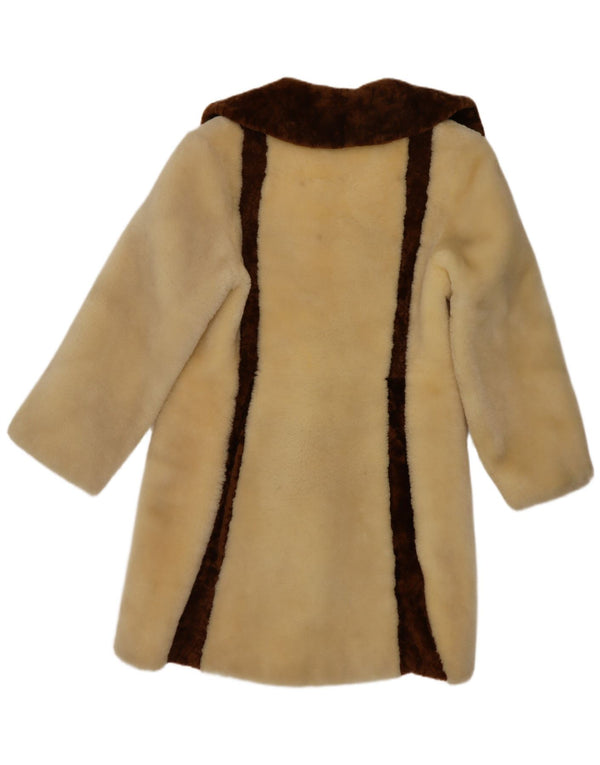 Kara Womens Faux Fur Overcoat UK 10 Small Beige Colourblock