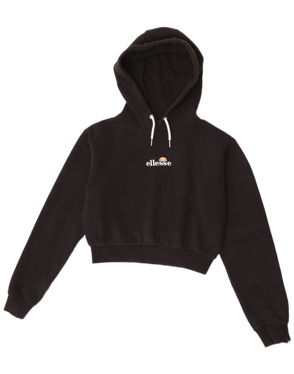 Ellesse Womens Crop Hoodie Jumper UK 10 Small Black Cotton