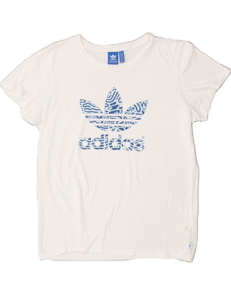 ADIDAS Womens Oversized Graphic T-Shirt Top UK 10 Small  White Cotton Vintage Adidas and Second-Hand Adidas from Messina Hembry 