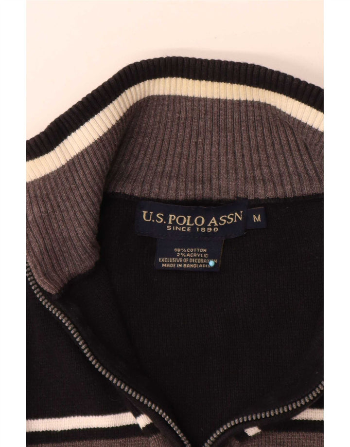 U.S. Polo Assn. Mens Zip Neck Jumper Sweater Medium Black Colourblock