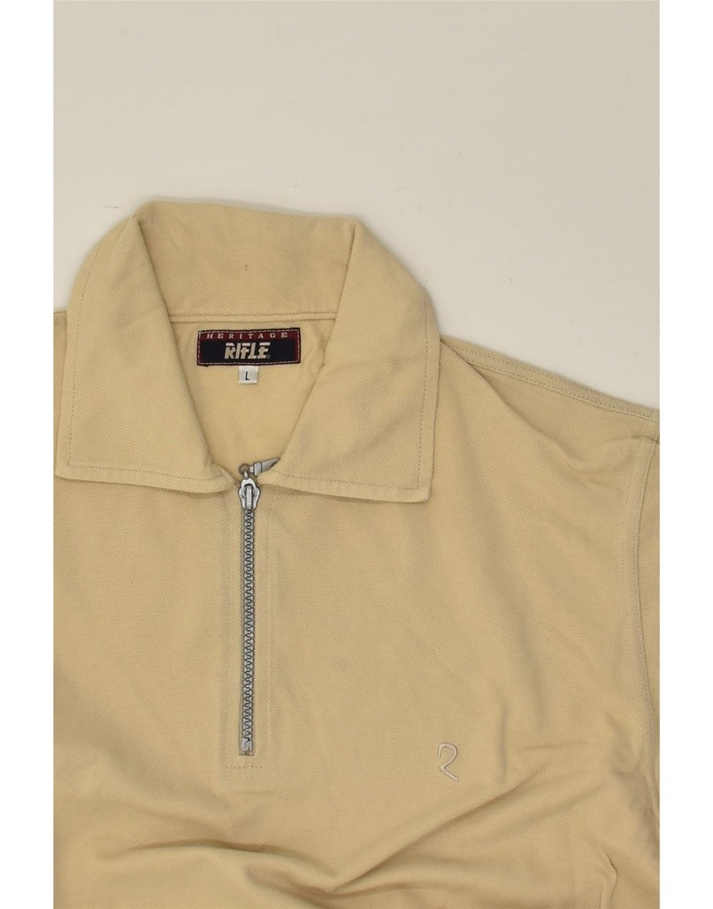 RIFLE Mens Polo Shirt Large Beige Cotton | Vintage Rifle | Thrift | Second-Hand Rifle | Used Clothing | Messina Hembry 