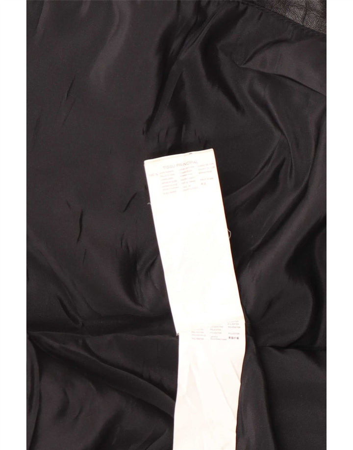 Promod Womens Leather Biker Jacket UK 8 Small Black