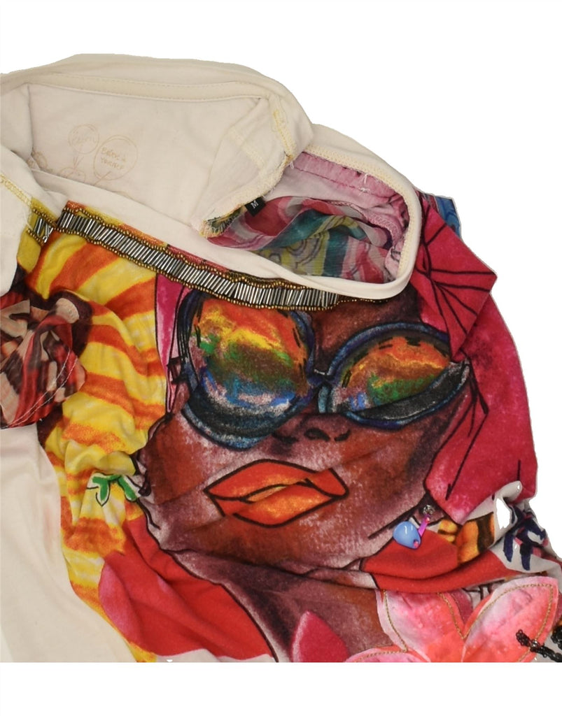 DESIGUAL Womens Graphic T-Shirt Top UK 12 Medium Multicoloured Floral | Vintage Desigual | Thrift | Second-Hand Desigual | Used Clothing | Messina Hembry 