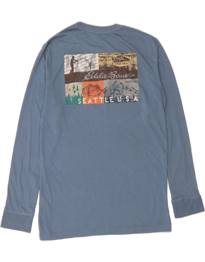 EDDIE BAUER Mens Graphic Top Long Sleeve Medium Blue Cotton Vintage Eddie Bauer and Second-Hand Eddie Bauer from Messina Hembry 