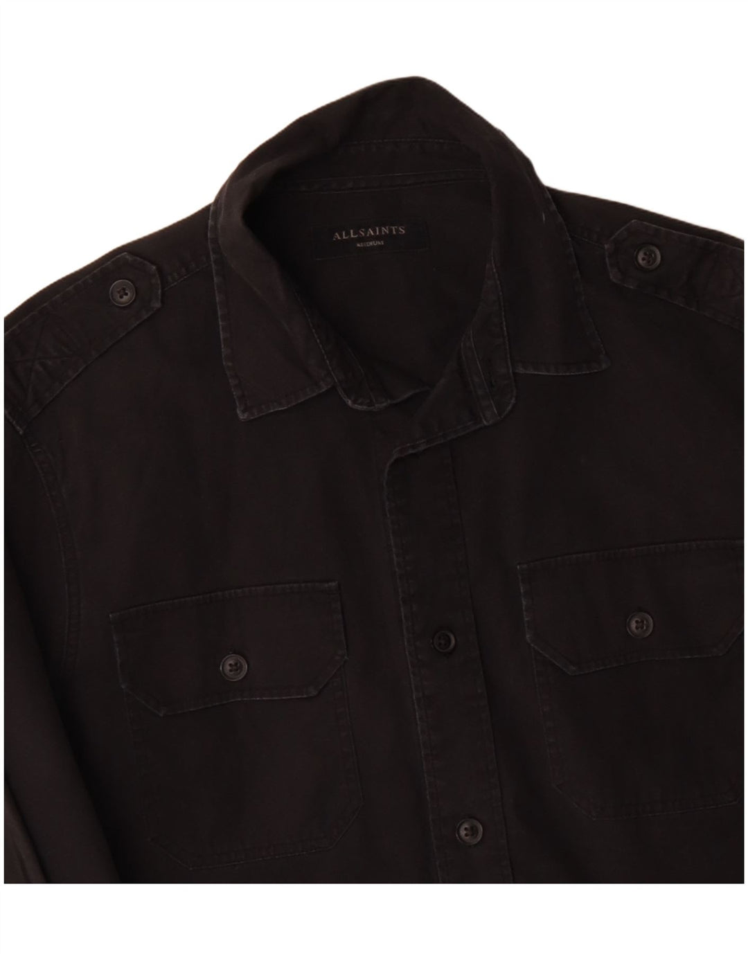 ALL SAINTS Mens Military Shirt Medium Black Cotton