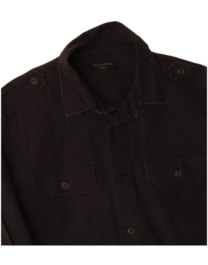 ALL SAINTS Mens Military Shirt Medium Black Cotton