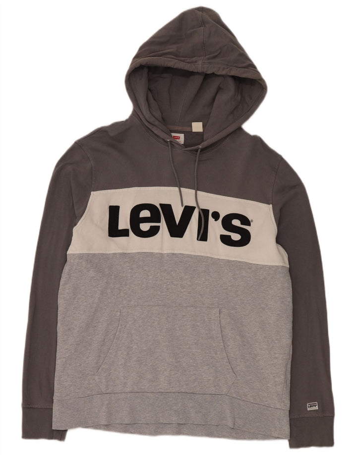 Levi's Mens Graphic Hoodie Jumper XL Grey Colourblock Cotton
