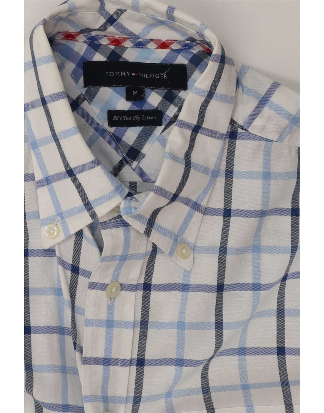 Tommy Hilfiger Mens Short Sleeve Shirt Medium White Check Cotton