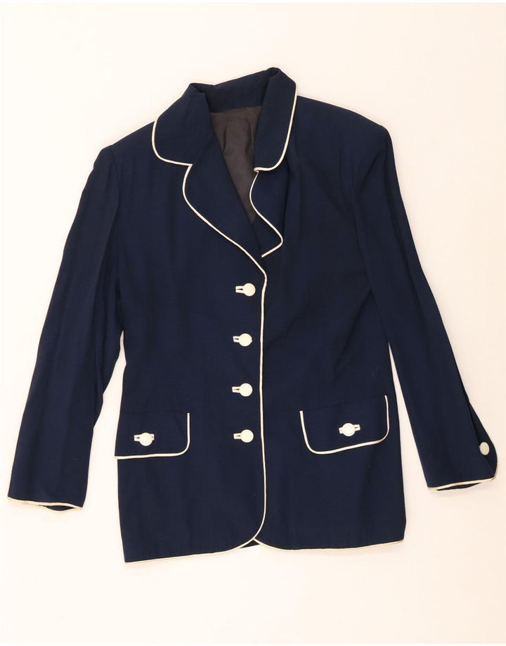 Vintage Womens 4 Button Blazer Jacket UK 12 Medium Navy Blue