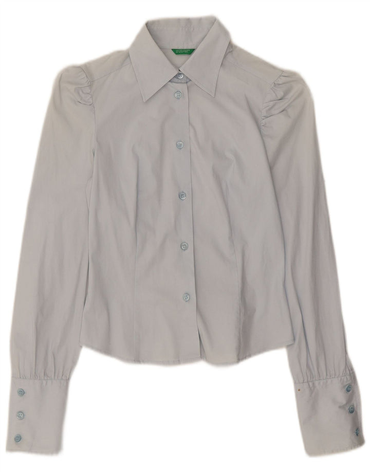 Benetton Womens Crop Shirt UK 8 Small Blue