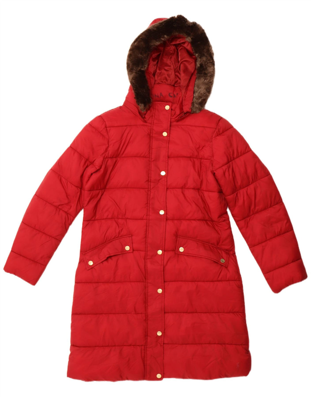Joules Womens Hooded Padded Coat UK 14 Large Red Polyamide