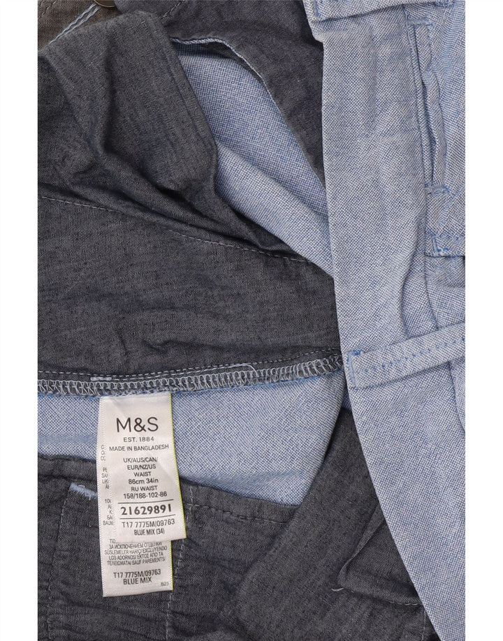 Marks & Spencer Mens Chino Shorts W34 Large Blue Cotton