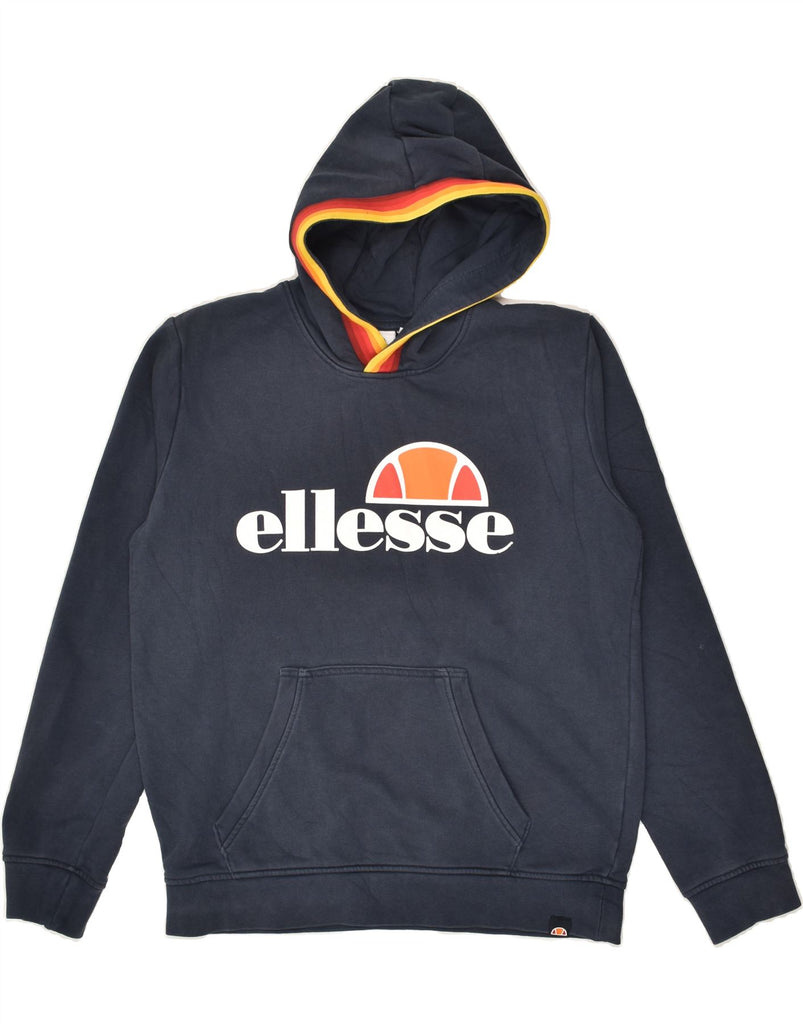 ELLESSE Boys Graphic Hoodie Jumper 13-14 Years Navy Blue Cotton | Vintage Ellesse | Thrift | Second-Hand Ellesse | Used Clothing | Messina Hembry 