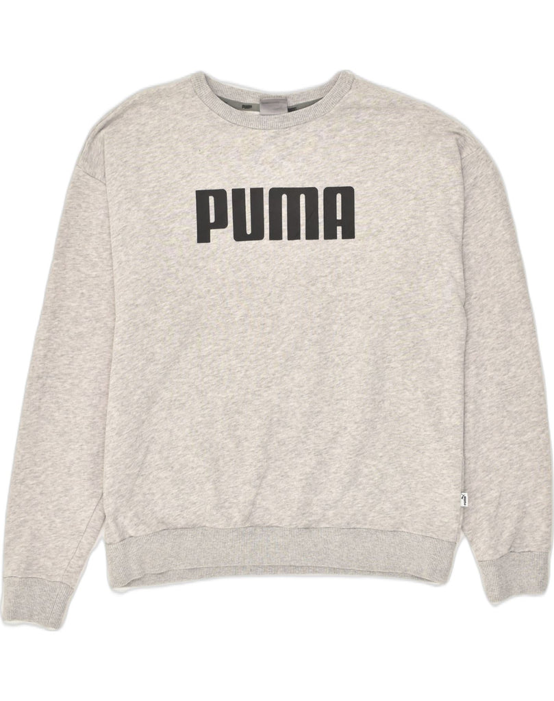 PUMA Womens Graphic Sweatshirt Jumper UK 12 Medium Grey Cotton | Vintage Puma | Thrift | Second-Hand Puma | Used Clothing | Messina Hembry 