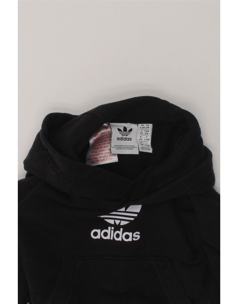 ADIDAS Baby Boys Graphic Hoodie Jumper 3-6 Months Black Cotton | Vintage Adidas | Thrift | Second-Hand Adidas | Used Clothing | Messina Hembry 