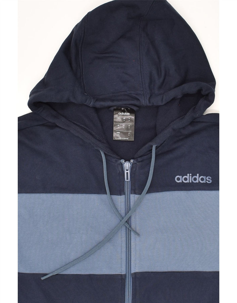 ADIDAS Mens Zip Hoodie Sweater Medium Navy Blue Colourblock Cotton | Vintage Adidas | Thrift | Second-Hand Adidas | Used Clothing | Messina Hembry 