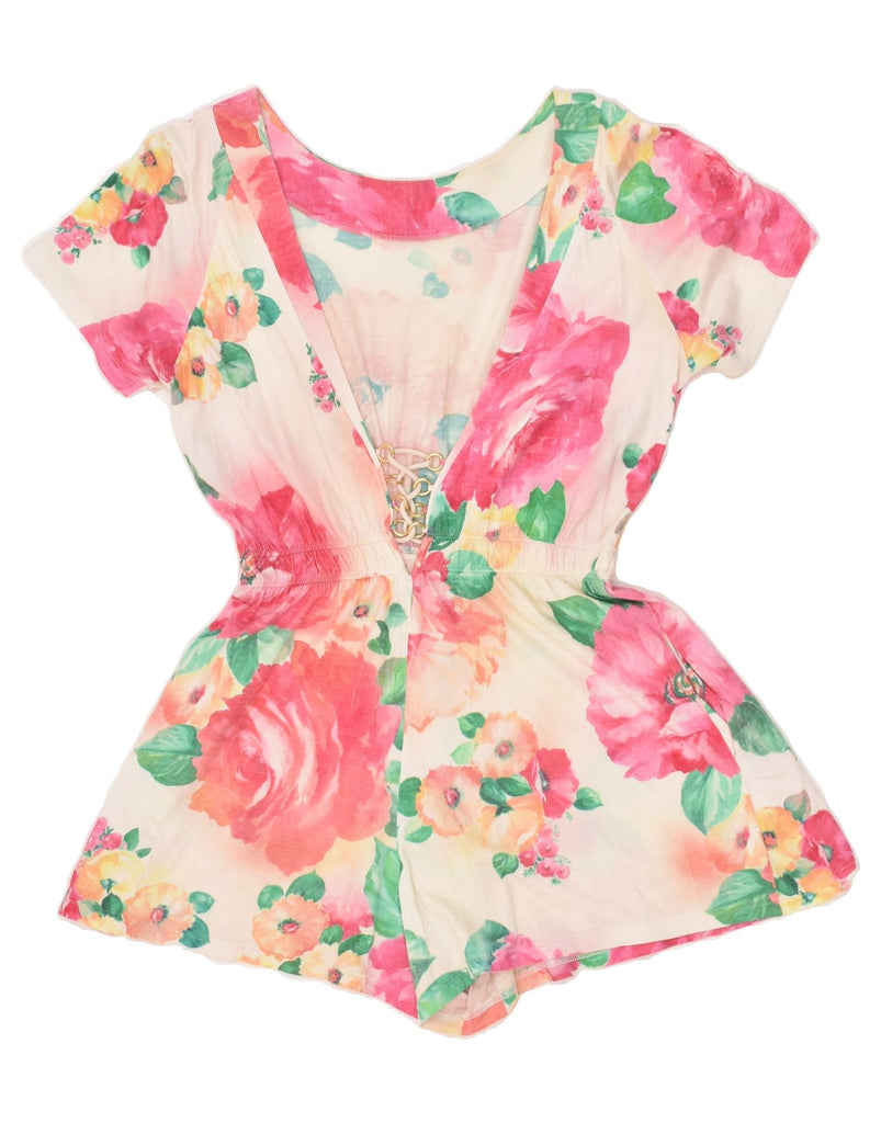 VINTAGE Womens Playsuit UK 10 Small Pink Floral Vintage Vintage and Second-Hand Vintage from Messina Hembry 