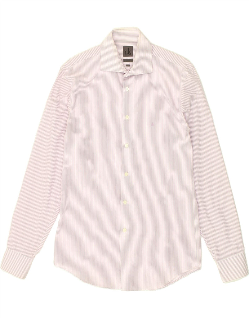 CALVIN KLEIN Mens Slim Fit Shirt Size 15 Medium Pink Pinstripe Cotton | Vintage Calvin Klein | Thrift | Second-Hand Calvin Klein | Used Clothing | Messina Hembry 