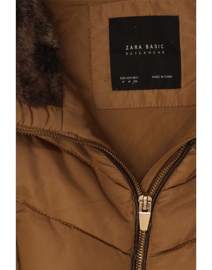 Zara Womens Padded Jacket UK 12 Medium Brown Polyester