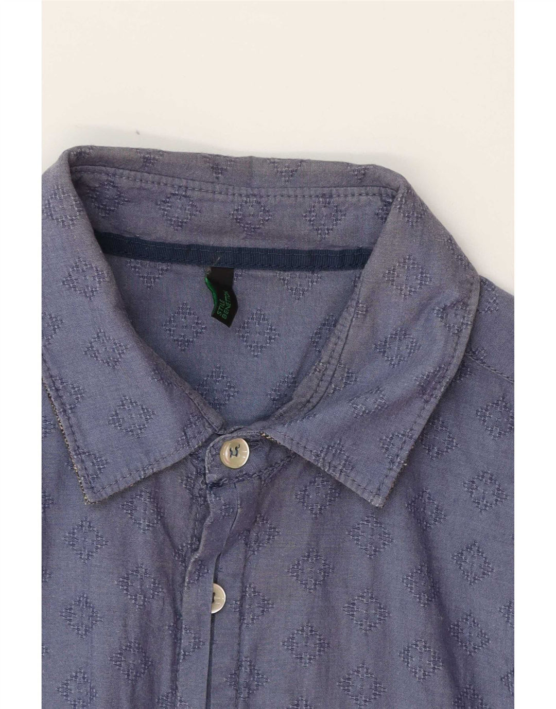 Benetton Mens Shirt Small Navy Blue Geometric