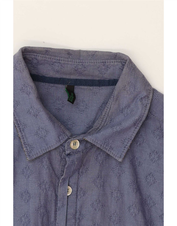 Benetton Mens Shirt Small Navy Blue Geometric