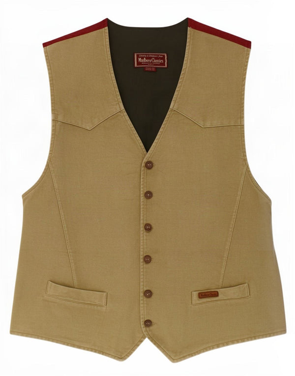 Marlboro Classics Mens Waistcoat Size 52 Large Khaki Colourblock Cotton