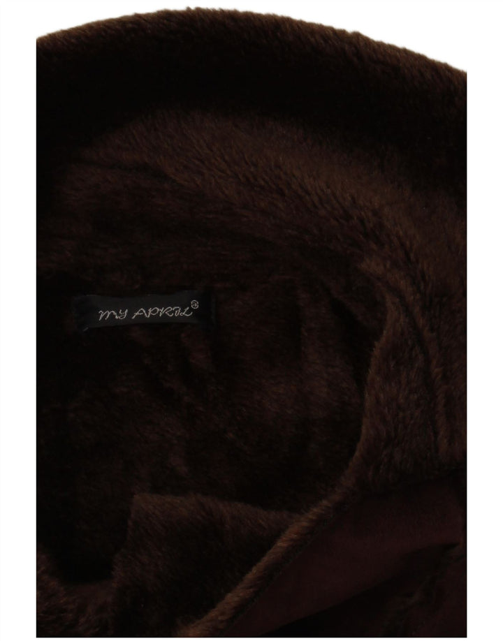 Vintage Womens Sherpa Double Breasted Coat UK 8 Small Brown