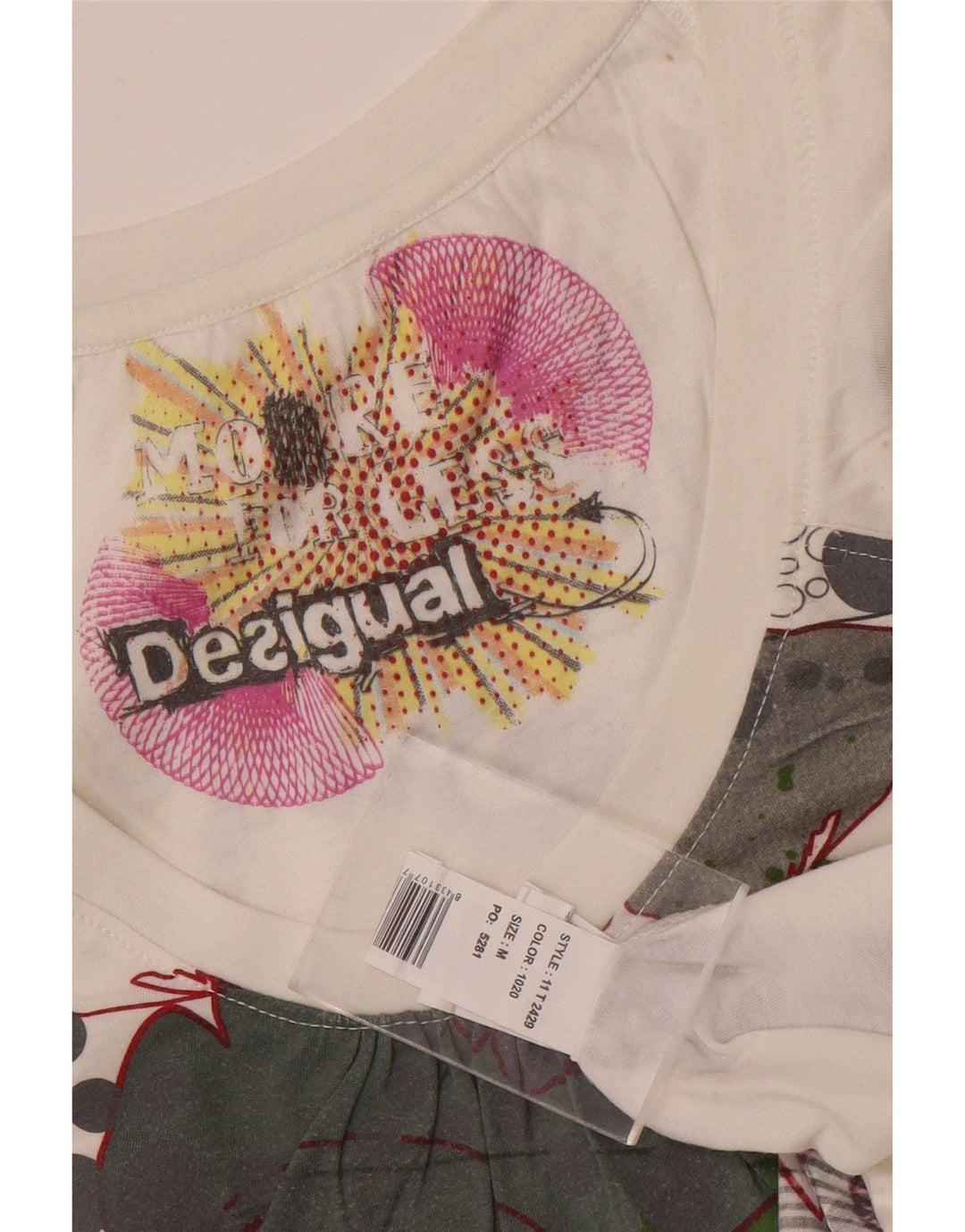 Desigual Womens Graphic T-Shirt Top UK 12 Medium White Polyester