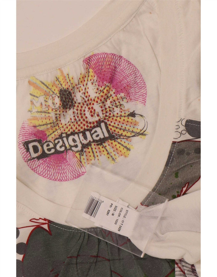 Desigual Womens Graphic T-Shirt Top UK 12 Medium White Polyester