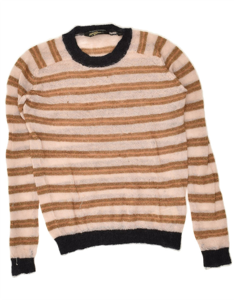 SCOTCH & SODA Womens Crew Neck Jumper Sweater UK 6 XS Beige Striped Cotton Vintage Scotch & Soda and Second-Hand Scotch & Soda from Messina Hembry 