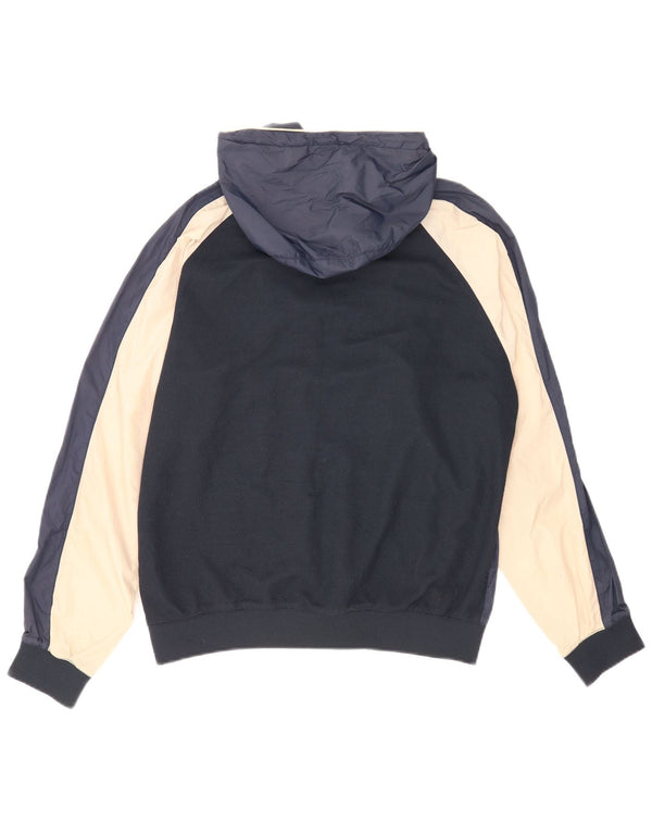 Zara Mens Hooded Bomber Jacket UK 40 Large Navy Blue Colourblock Nylon