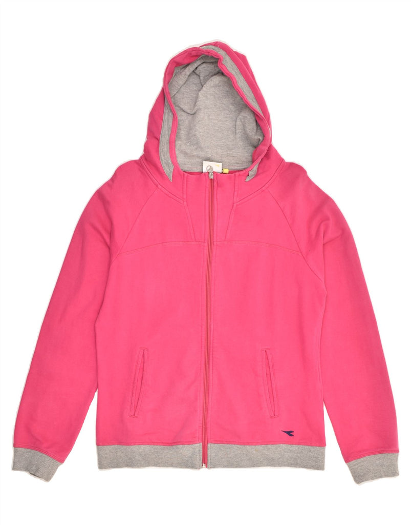 DIADORA Womens Zip Hoodie Sweater UK 14 Medium Pink Cotton | Vintage Diadora | Thrift | Second-Hand Diadora | Used Clothing | Messina Hembry 