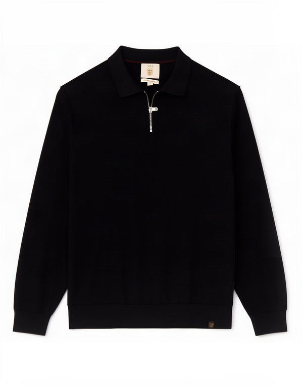 Marks & Spencer Mens Polo Neck Jumper Sweater XL Navy Blue Merino Wool