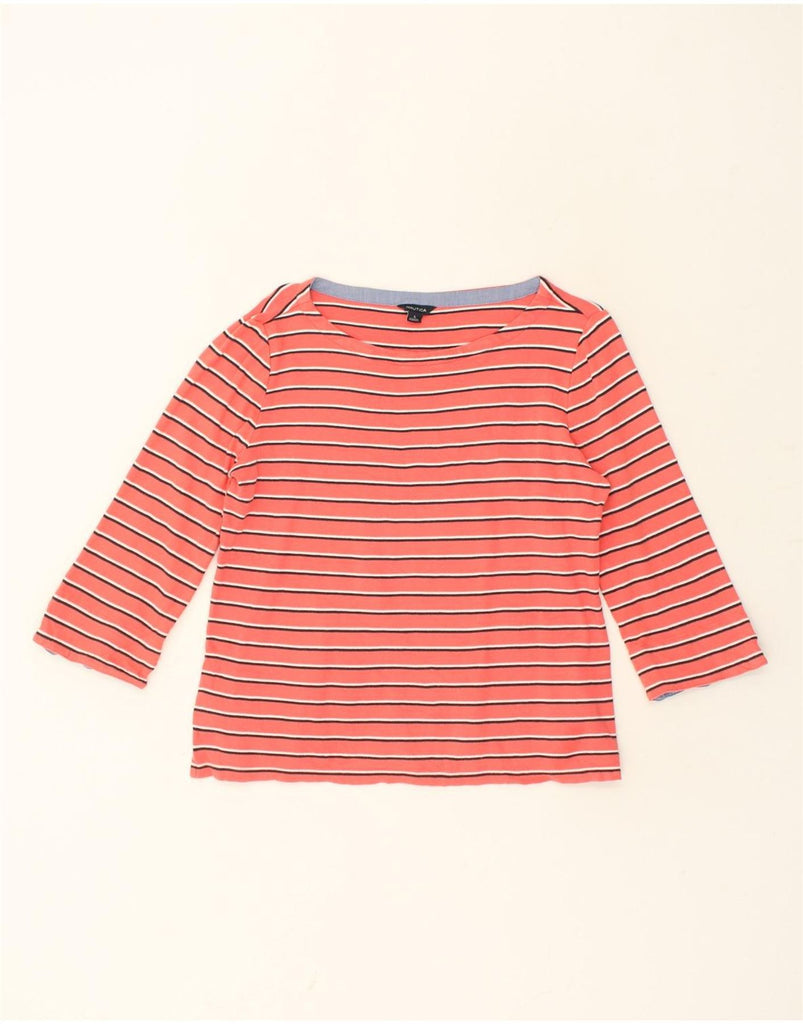 NAUTICA Womens Top Long Sleeve UK 16 Large Red Striped Cotton | Vintage Nautica | Thrift | Second-Hand Nautica | Used Clothing | Messina Hembry 