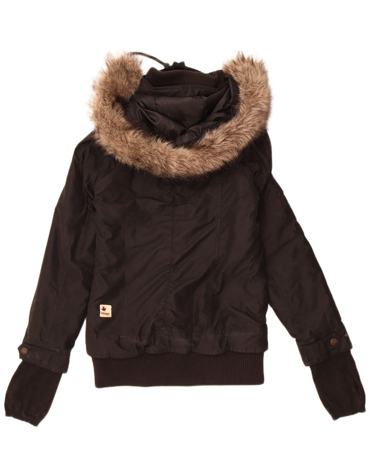 KHUJO Womens Hooded Bomber Jacket UK 14 Medium Black Polyester