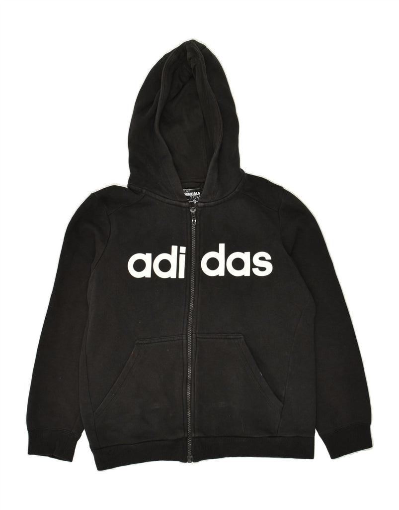 ADIDAS Boys Graphic Zip Hoodie Sweater 11-12 Years Black Cotton | Vintage Adidas | Thrift | Second-Hand Adidas | Used Clothing | Messina Hembry 