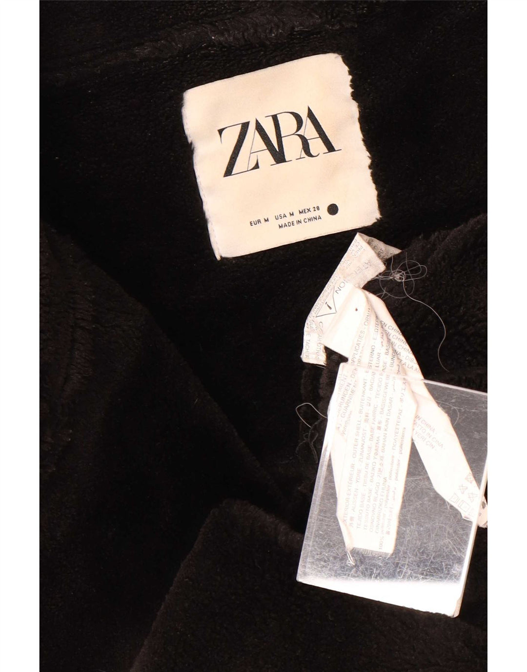 Zara Womens Sherpa Faux Leather Biker Jacket UK 14 Medium Black Polyester