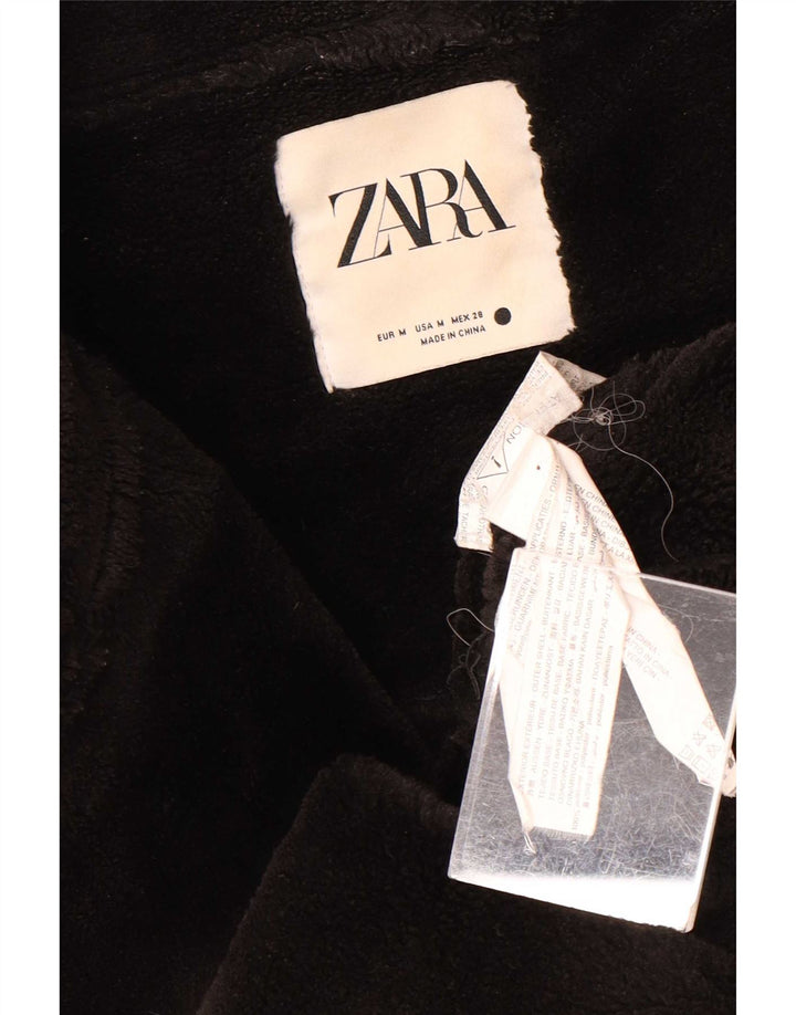 Zara Womens Sherpa Faux Leather Biker Jacket UK 14 Medium Black Polyester
