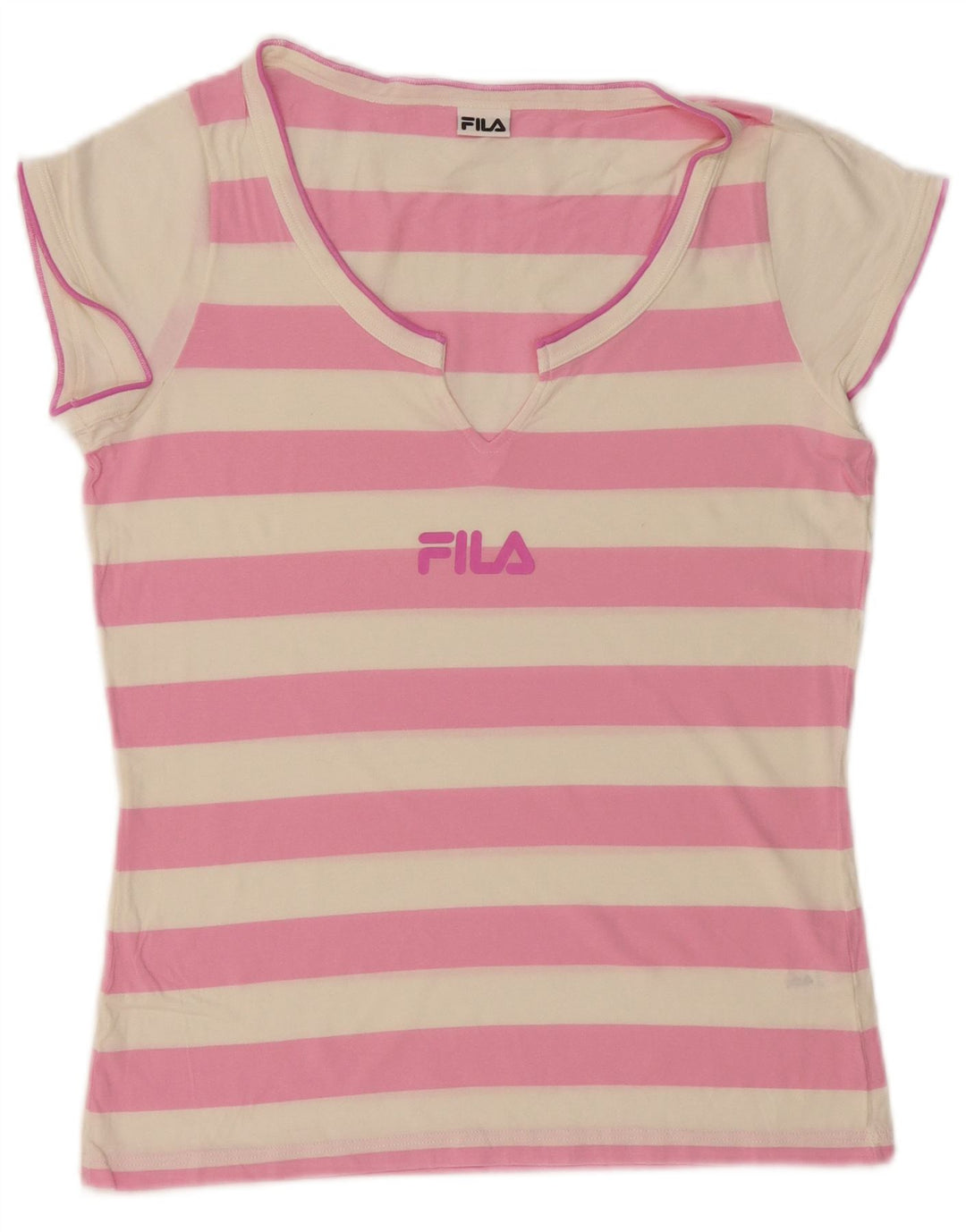 Fila Womens Graphic T-Shirt Top UK 12 Medium Pink Striped Cotton