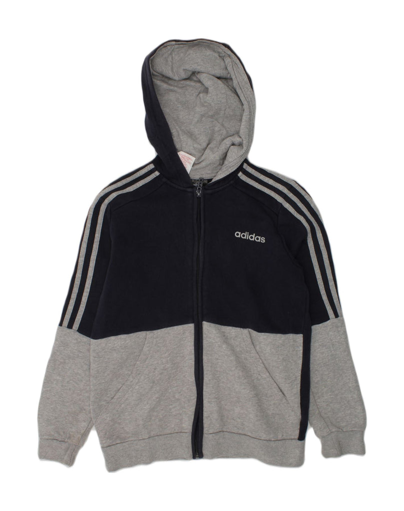 ADIDAS Boys Zip Hoodie Sweater 9-10 Years Small  Grey Colourblock Cotton | Vintage Adidas | Thrift | Second-Hand Adidas | Used Clothing | Messina Hembry 