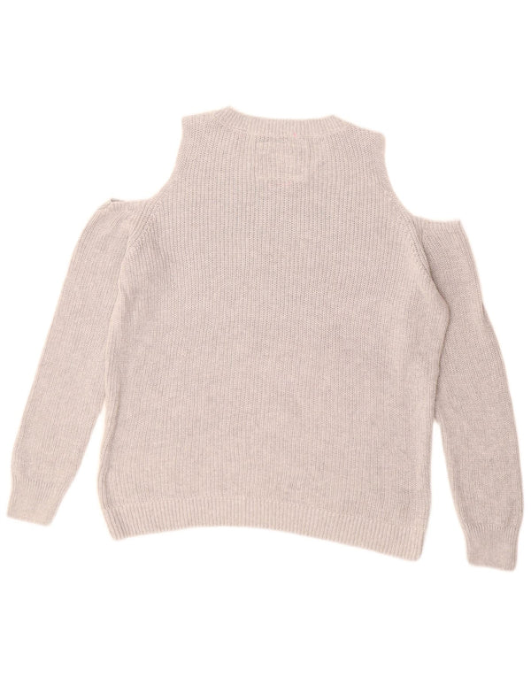 SUPERDRY Womens Graphic Boat Neck Jumper Sweater UK 14 Medium Grey