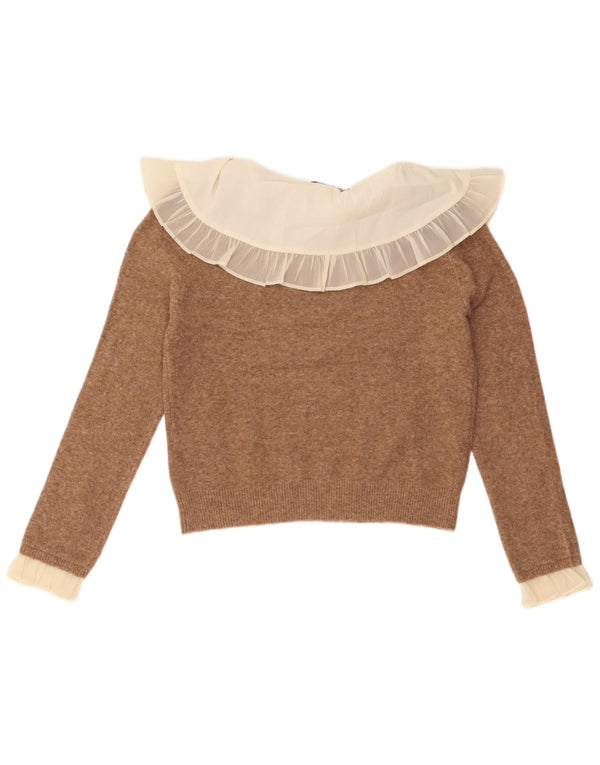 Zara Womens Crop Boat Neck Jumper Sweater UK 12 Medium Brown Colourblock