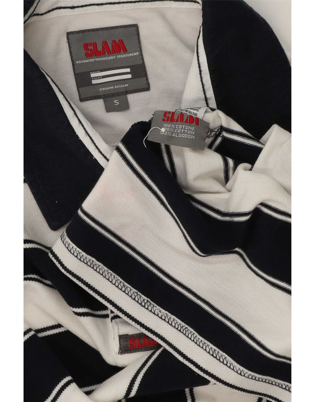 Slam Mens Polo Shirt Small White Striped Cotton