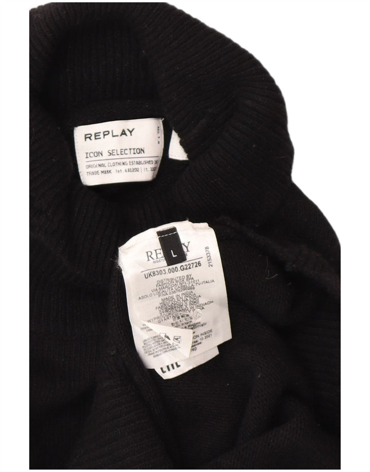 REPLAY Womens Roll Neck Jumper Sweater UK 14 Large Black Wool