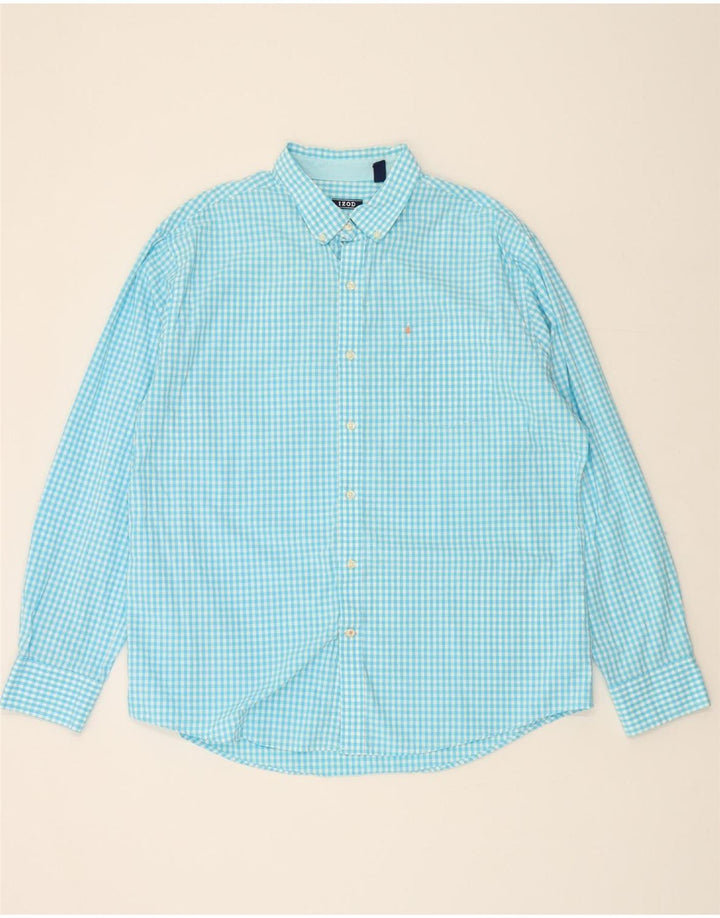IZOD Mens Shirt XL Blue Gingham Cotton Vintage Izod and Second-Hand Izod from Messina Hembry 
